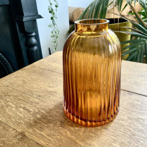 Mid-Century Style Ribbed Amber Glass Vase